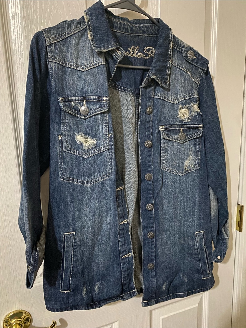 Vanilla Star Women's  Denim Jean Jacket Distressed Medium